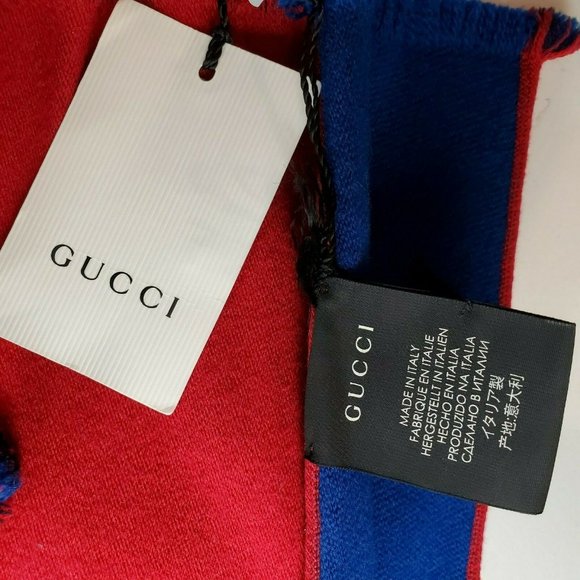 GUCCI Scarf Red blue Printed Wool Perpetuum Long - Picture 5 of 5